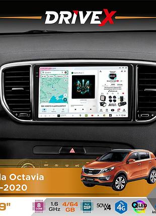 Штатная магнитола для kia sportage (ql) 2015-2018 drivex s4 qled 9" android 8-ядерный 1.6ггц 4x64гб sim-карта 3g/4g tda7851 4x50w