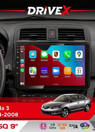 Штатна магнітола для mazda 3 2004-2008 drivex un5 qled 9" android 4-ядерний 2+32гб 4x45w бездротовий carplay та androidauto