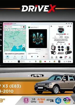 Штатная магнитола для bmw x3 (e83) 2004-2010 drivex s3 qled 9" android 8-ядерный 1.6ггц 4x64гб sim-карта 3g/4g 7388 4x45w asp