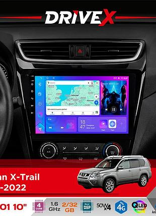 Штатная магнитола для nissan x-trail 2014-2022 drivex a-1001 10" android 4-ядерный 2+32гб 4x45w беспроводной carplay и androidauto