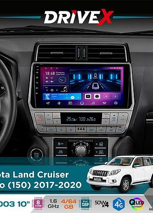 Штатная магнитола для toyota land cruiser prado (150) 2017-2020 drivex se-1003 qled 10" android 8-ядерный 4+64гб sim-карта 3g/4g