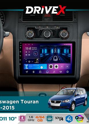 Штатная магнитола для volkswagen touran 2010-2015 drivex se-1011 qled 10" android 4-ядерный 4+64гб dsp 4x50w(tda7851) беспроводной