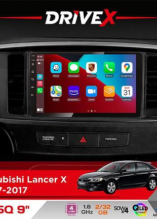 Штатная магнитола для mitsubishi lancer x 2007-2017 drivex un5 qled 9" android 4-ядерный 2+32гб 4x45w беспроводной carplay и