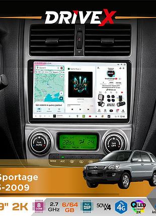 Штатная магнитола для kia sportage 2005-2009 drivex s7 2k qled 9" android 8-ядерный 2.7ггц 6x64гб sim-карта 3g/4g ak7808 ab 4x50w