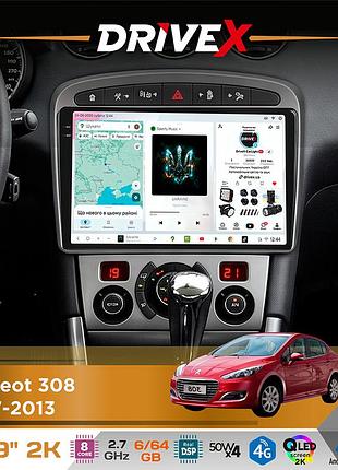 Штатная магнитола для peugeot 308 2007-2013 drivex s7 2k qled 9" android 8-ядерный 2.7ггц 6x64гб sim-карта 3g/4g ak7808 ab 4x50w