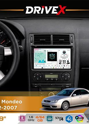 Штатная магнитола для ford mondeo 2002-2007 drivex s4 qled 9" android 8-ядерный 1.6ггц 4x64гб sim-карта 3g/4g tda7851 4x50w dsp