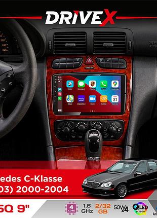 Штатная магнитола для mercedes c-klasse (w203) 2000-2004 drivex un5 qled 9" android 4-ядерный 2+32гб 4x45w беспроводной carplay и