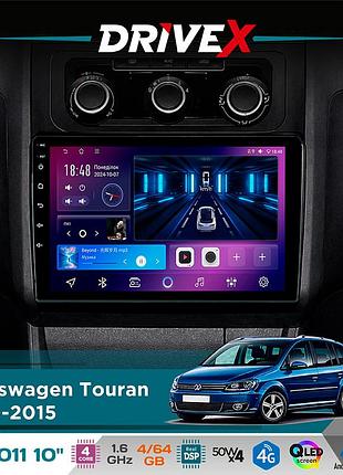 Штатна магнітола для volkswagen touran 2010-2015 drivex se-1011 qled 10" android 4-ядерний 4+64гб dsp 4x50w(tda7851) бездротовий