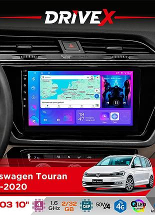 Штатна магнітола для volkswagen touran 2015-2020 drivex a-1003 qled 10" android 2+32гб 4-ядерний 4x50w(tda7851) бездротовий