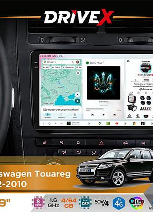 Штатна магнітола для volkswagen touareg 2002-2010 drivex s4 qled 9" android 8-ядерний 1.6ггц 4x64гб sim-картка 3g/4g tda7851 4x50w