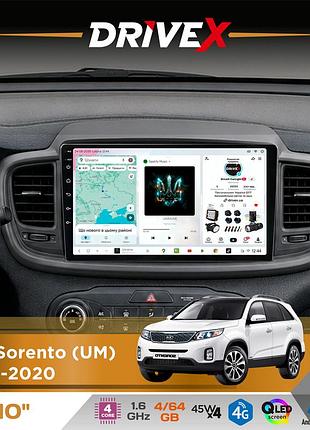 Штатная магнитола для kia sorento (um) 2014-2020 drivex s3 qled 10" android 8-ядерный 1.6ггц 4x64гб sim-карта 3g/4g 7388 4x45w asp