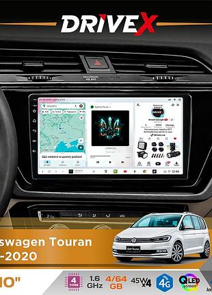 Штатна магнітола для volkswagen touran 2015-2020 drivex s3 qled 10" android 8-ядерний 1.6ггц 4x64гб sim-картка 3g/4g 7388 4x45w