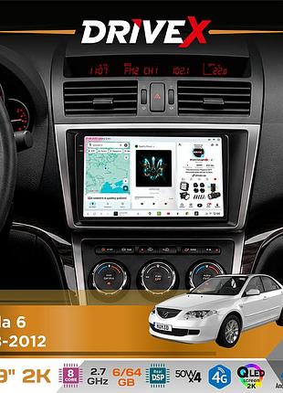 Штатна магнітола для mazda 6 2008-2012 drivex s7 2k qled 9" android 8-ядерний 2.7ггц 6x64гб sim-картка 3g/4g ak7808 ab 4x50w dsp