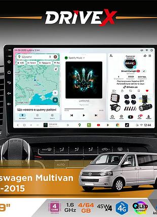 Штатная магнитола для volkswagen multivan 2010-2015 drivex s3 qled 9" android 8-ядерный 1.6ггц 4x64гб sim-карта 3g/4g 7388 4x45w