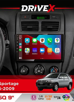 Штатна магнітола для kia sportage 2005-2009 drivex un5 qled 9" android 4-ядерний 2+32гб 4x45w бездротовий carplay та androidauto