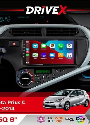 Штатная магнитола для toyota prius c 2012-2014 drivex un5 qled 9" android 4-ядерный 2+32гб 4x45w беспроводной carplay и androidauto