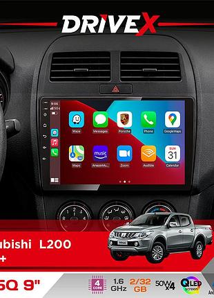 Штатная магнитола для mitsubishi l200 2015+ drivex un5 qled 9" android 4-ядерный 2+32гб 4x45w беспроводной carplay и androidauto
