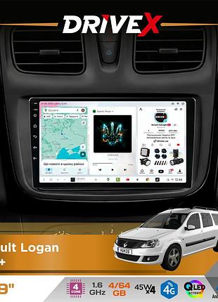 Штатная магнитола для renault logan 2013+ drivex s3 qled 9" android 8-ядерный 1.6ггц 4x64гб sim-карта 3g/4g 7388 4x45w asp tm2313