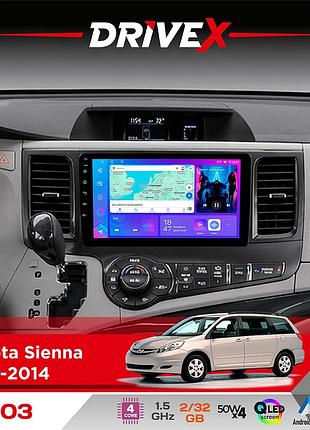 Штатная магнитола для toyota sienna 2010-2014 drivex a-903 qled 9" android 4-ядерный 2+32гб 4x50w(tda7851) беспроводной carplay и