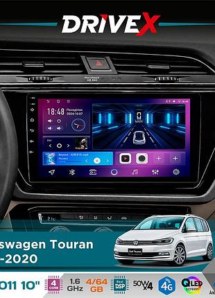 Штатная магнитола для volkswagen touran 2015-2020 drivex se-1011 qled 10" android 4-ядерный 4+64гб dsp 4x50w(tda7851) беспроводной