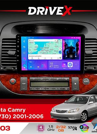 Штатная магнитола для toyota camry (acv30) 2001-2006 drivex a-903 qled 9" android 4-ядерный 2+32гб 4x50w(tda7851) беспроводной