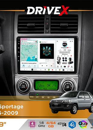 Штатная магнитола для kia sportage 2005-2009 drivex s3 qled 9" android 8-ядерный 1.6ггц 4x64гб sim-карта 3g/4g 7388 4x45w asp