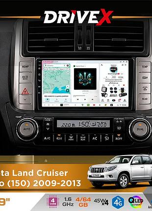 Штатная магнитола для toyota land cruiser prado (150) 2009-2013 drivex s3 qled 9" android 8-ядерный 1.6ггц 4x64гб sim-карта 3g/4g
