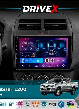 Штатная магнитола для mitsubishi l200 2015+ drivex se-911 4+64гб qled 9" android 4-ядерный 4x50w(tda7851) dsp беспроводной carplay