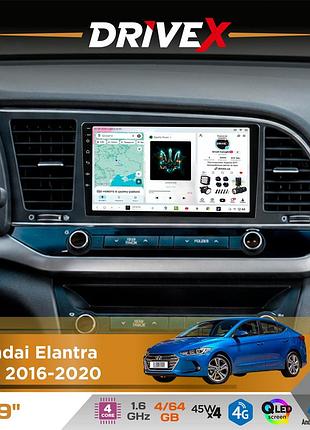 Штатная магнитола для hyundai elantra (ad) 2016-2020 drivex s3 qled 9" android 8-ядерный 1.6ггц 4x64гб sim-карта 3g/4g 7388 4x45w