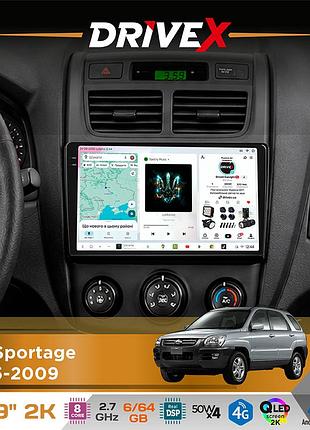 Штатная магнитола для kia sportage 2005-2009 drivex s7 2k qled 9" android 8-ядерный 2.7ггц 6x64гб sim-карта 3g/4g ak7808 ab 4x50w