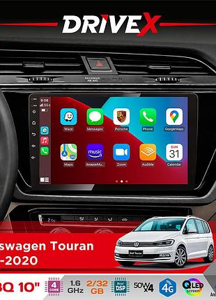 Штатна магнітола для volkswagen touran 2015-2020 drivex un8 qled 10" android 4-ядерний 2x32гб 4x45w бездротовий carplay та