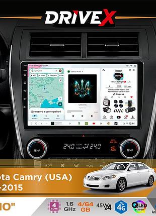 Штатна магнітола для toyota camry (usa) 2011-2015 drivex s3 qled 10" android 8-ядерний 1.6ггц 4x64гб sim-картка 3g/4g 7388 4x45w