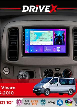 Штатна магнітола для nissan primastar 2006-2014 drivex a-1001 10" android 4-ядерний 2+32гб 4x45w бездротовий carplay та