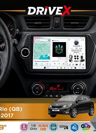 Штатная магнитола для kia rio (qb) 2011-2017 drivex s4 qled 9" android 8-ядерный 1.6ггц 4x64гб sim-карта 3g/4g tda7851 4x50w dsp