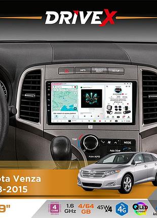 Штатна магнітола для toyota venza 2008-2015 drivex s3 qled 9" android 8-ядерний 1.6ггц 4x64гб sim-картка 3g/4g 7388 4x45w asp