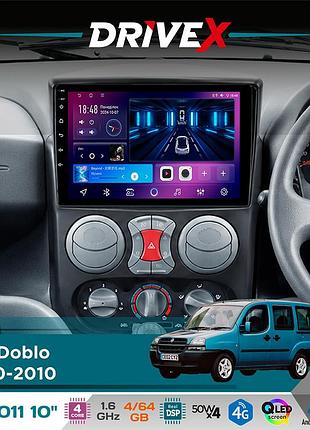 Штатна магнітола для fiat doblo 2000-2010 drivex se-1011 qled 10" android 4-ядерний 4+64гб dsp 4x50w(tda7851) бездротовий carplay