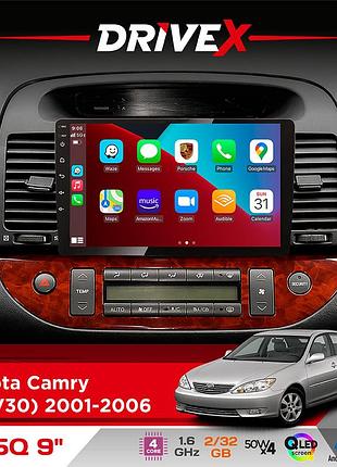 Штатна магнітола для toyota camry (acv30) 2001-2006 drivex un5 qled 9" android 4-ядерний 2+32гб 4x45w бездротовий carplay та