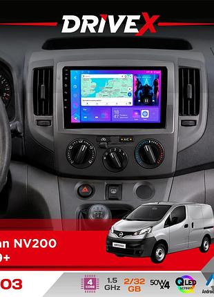 Штатна магнітола для nissan nv200 2009+ drivex a-903 qled 9" android 4-ядерний 2+32гб 4x50w(tda7851) бездротовий carplay та