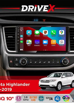 Штатна магнітола для toyota highlander 2013-2019 drivex un8 qled 10" android 4-ядерний 2x32гб 4x45w бездротовий carplay та