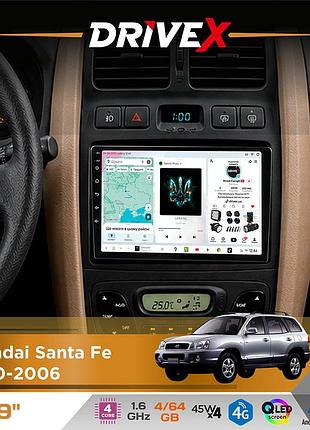 Штатная магнитола для hyundai santa fe 2000-2006 drivex s3 qled 9" android 8-ядерный 1.6ггц 4x64гб sim-карта 3g/4g 7388 4x45w asp