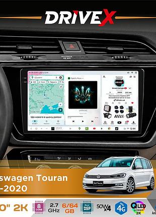 Штатная магнитола для volkswagen touran 2015-2020 drivex s7 2k qled 10" android 8-ядерный 2.7ггц 6x64гб sim-карта 3g/4g ak7808 ab