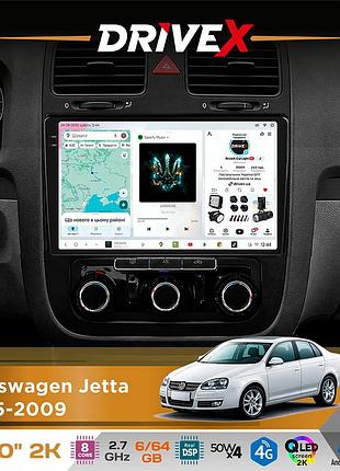 Штатная магнитола для volkswagen jetta 2005-2009 drivex s7 2k qled 10" android 8-ядерный 2.7ггц 6x64гб sim-карта 3g/4g ak7808 ab