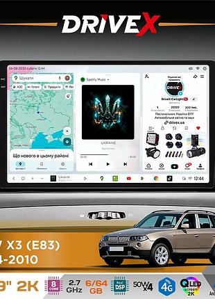 Штатная магнитола для bmw x3 (e83) 2004-2010 drivex s7 2k qled 9" android 8-ядерный 2.7ггц 6x64гб sim-карта 3g/4g ak7808 ab 4x50w