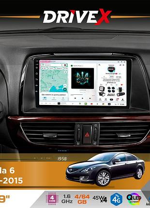 Штатная магнитола для mazda 6 2012-2015 drivex s3 qled 9" android 8-ядерный 1.6ггц 4x64гб sim-карта 3g/4g 7388 4x45w asp tm2313