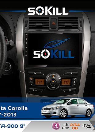 Штатная магнитола для toyota corolla 2007-2013 sokill delta-900 9" android 4-ядерный 2+64гб 4x45w беспроводной carplay и