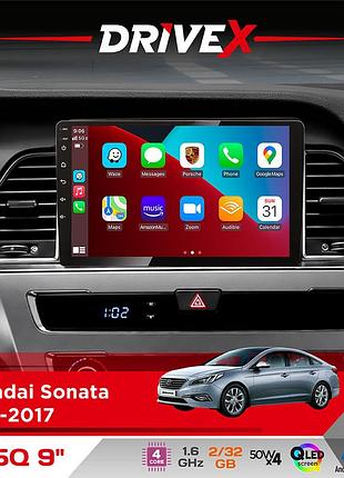 Штатная магнитола для hyundai sonata 2015-2017 drivex un5 qled 9" android 4-ядерный 2+32гб 4x45w беспроводной carplay и androidauto
