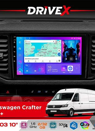 Штатна магнітола для volkswagen crafter 2016+ drivex a-1003 qled 10" android 2+32гб 4-ядерний 4x50w(tda7851) бездротовий carplay