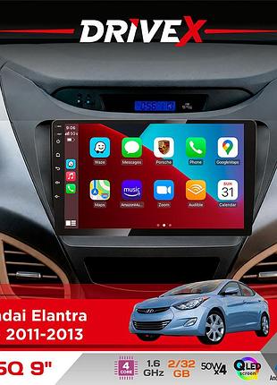 Штатна магнітола для hyundai elantra (md) 2011-2013 drivex un5 qled 9" android 4-ядерний 2+32гб 4x45w бездротовий carplay та