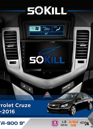 Штатная магнитола для chevrolet cruze 2012-2016 sokill delta-900 9" android 4-ядерный 2+64гб 4x45w беспроводной carplay и