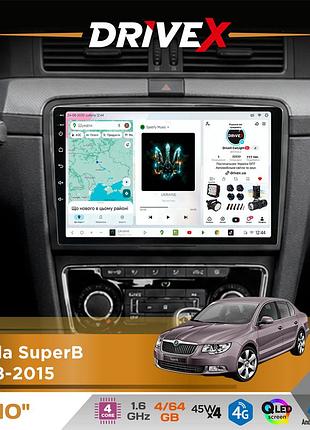 Штатна магнітола для skoda superb 2008-2015 drivex s3 qled 10" android 8-ядерний 1.6ггц 4x64гб sim-картка 3g/4g 7388 4x45w asp